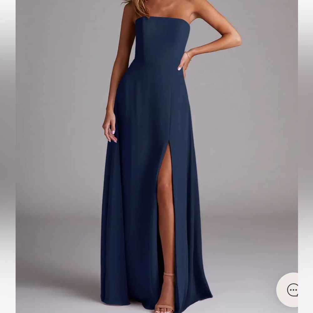 Azazie Wren Strapless Chiffon Dark Navy A8 Gown Bridesmaid Dress- New with Tags